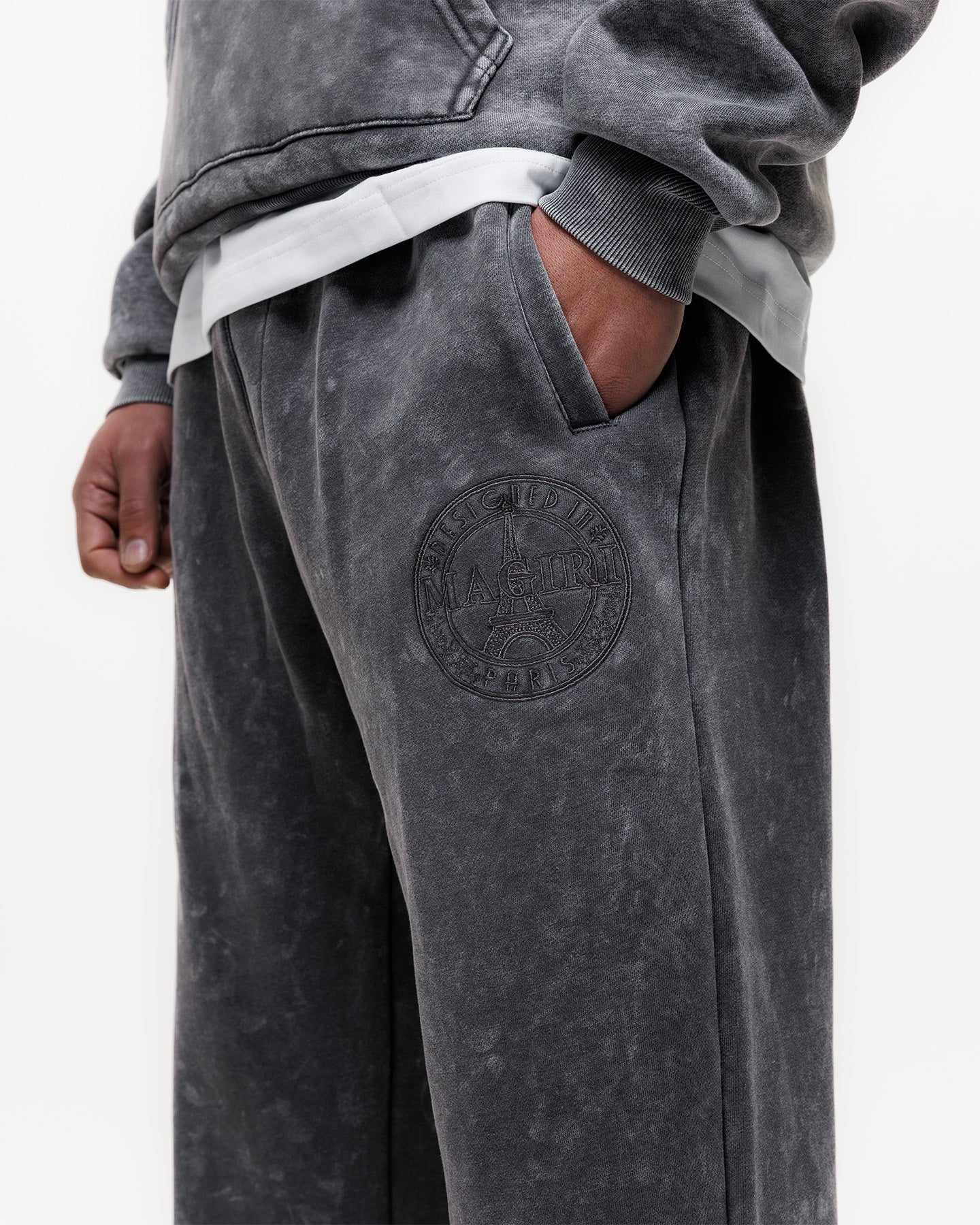 MAGIRI Embroidered Acid Washed Grey Sweatpants